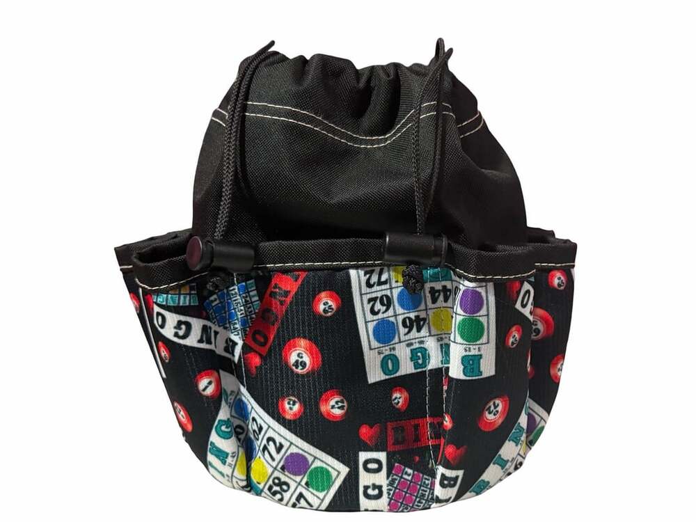 Bingo Dauber Bag Lucky Bingo Pattern 9 Pocket Black Drawstring Tote